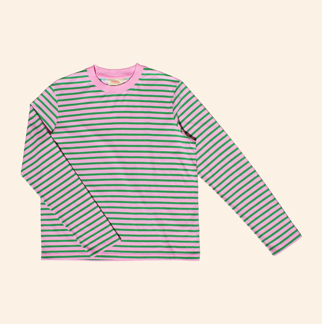 popeia Langarmshirt gestreift | pink/grün Aufgeweckt
