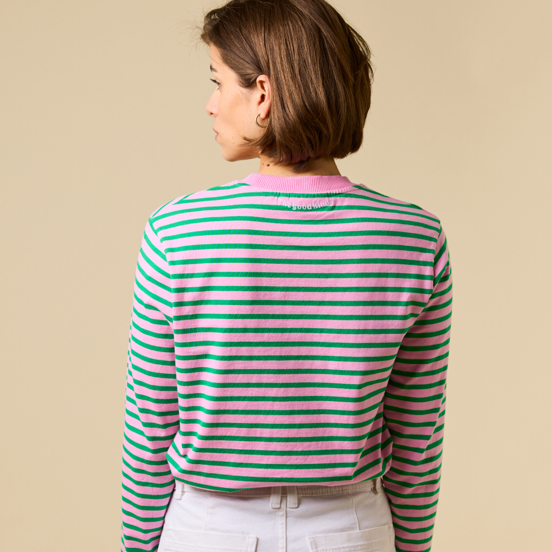 popeia Langarmshirt gestreift | pink/grün Aufgeweckt