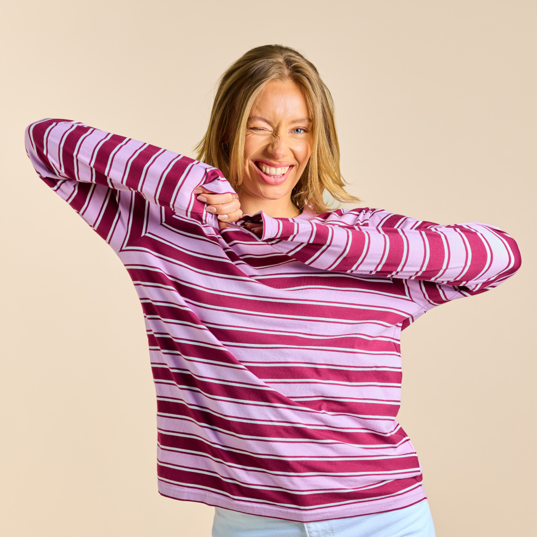 popeia Langarmshirt gestreift | aubergine/pink Aufgeweckt