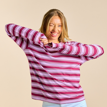 popeia Langarmshirt gestreift | aubergine/pink Aufgeweckt