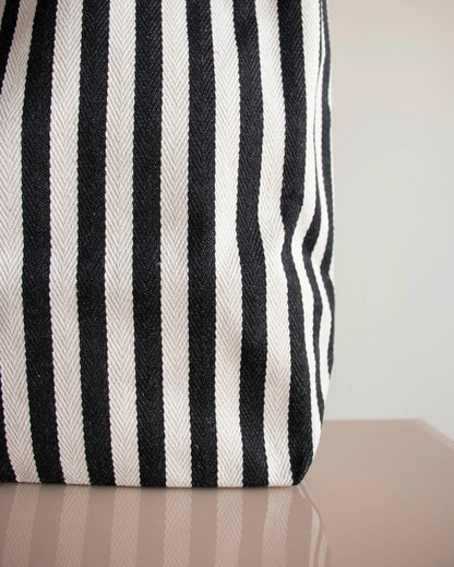 Kado Design Baumwolltasche Natur | eingewebte schwarze Streifen Aufgeweckt