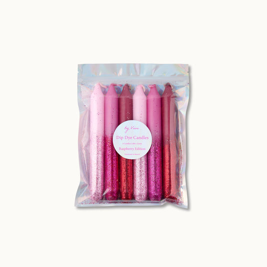 by Vivi. Dip Dye Kerzen 6er-Set | Glitter Raspberry Aufgeweckt