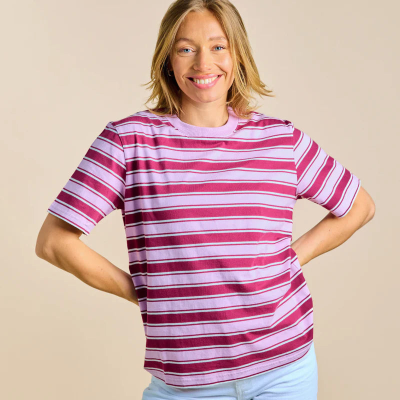T-Shirt gestreift | Aubergine/Pink