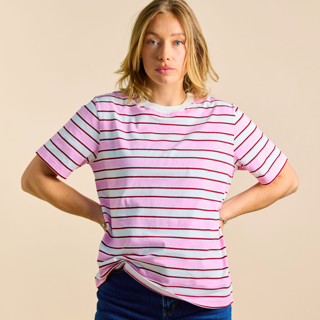 popeia T-Shirt gestreift | weiß/pink Aufgeweckt