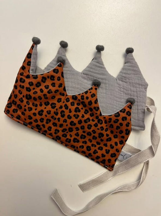 Stoffkrone Leopard & Grau