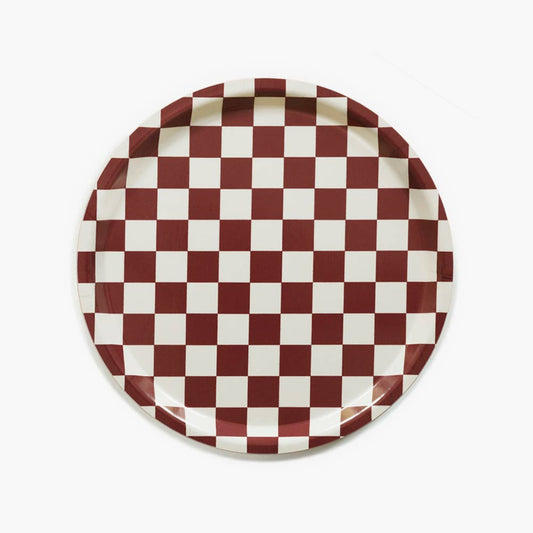 BLU KAT Serviertablett rund | Burgundy Cream Checker Aufgeweckt