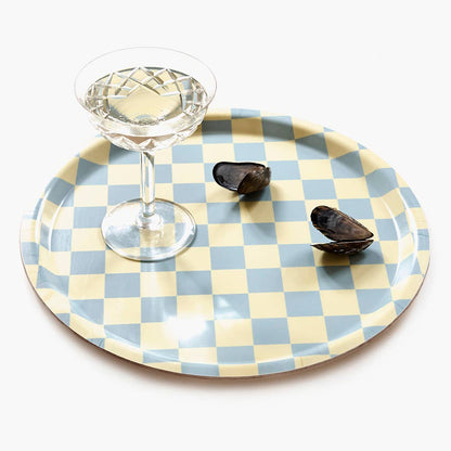 BLU KAT Serviertablett rund | Lemon Seafoam Checker Aufgeweckt