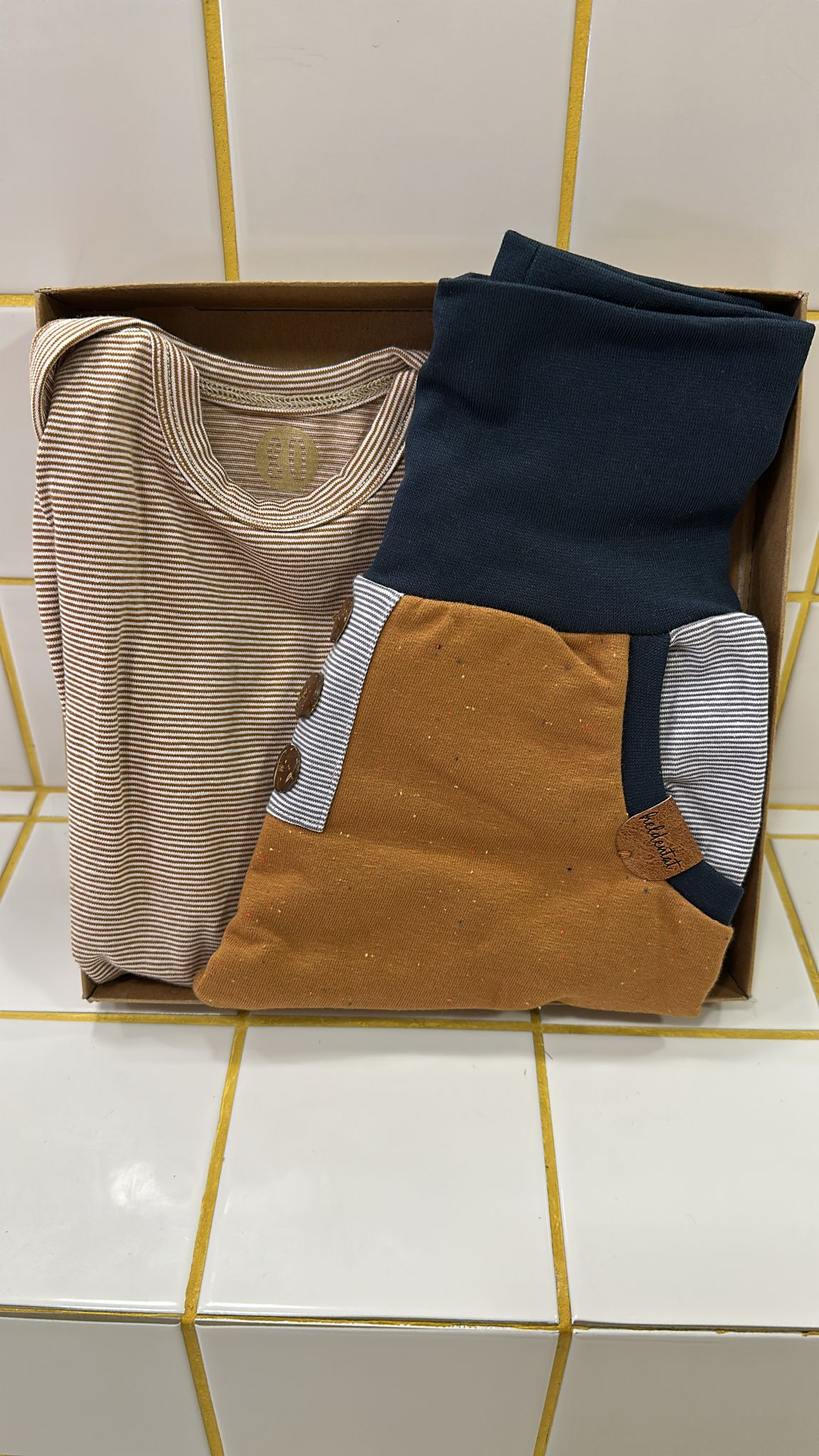 Babyset | Streifen senf & navy