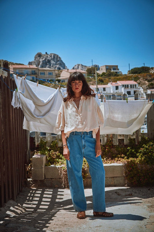 Poudre Organic HOSE GENTIANE LANG Denimblau Aufgeweckt
