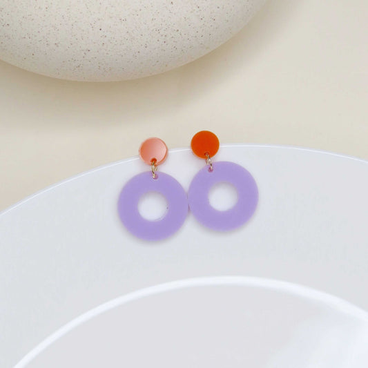 Colorblock Circle Ohrstecker – Orange & Flieder
