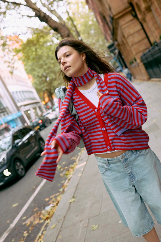 Happymess Strick-Cardigan Mit Schal | Berry Bloom Aufgeweckt