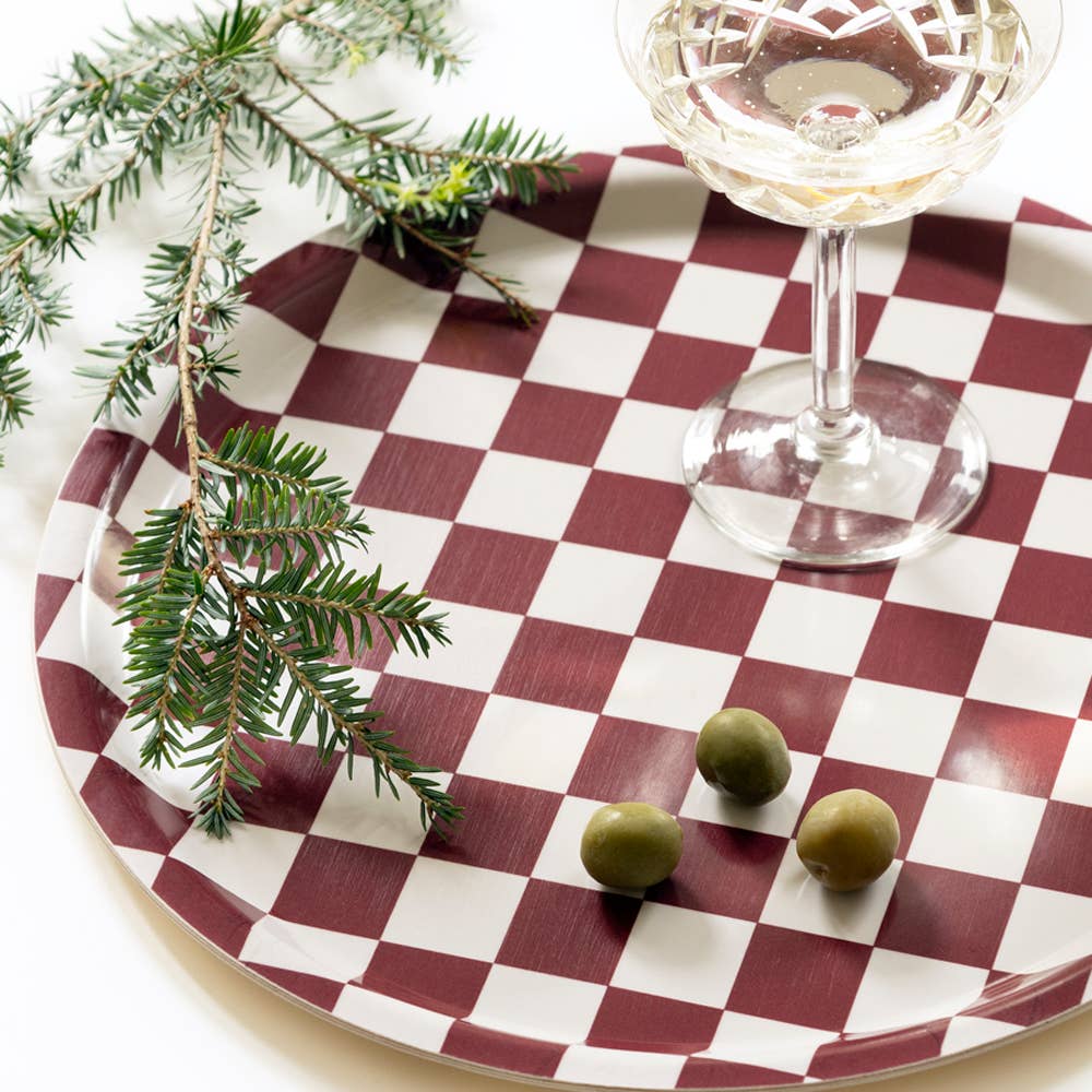 BLU KAT Serviertablett rund | Burgundy Cream Checker Aufgeweckt