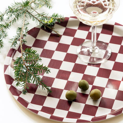 BLU KAT Serviertablett rund | Burgundy Cream Checker Aufgeweckt