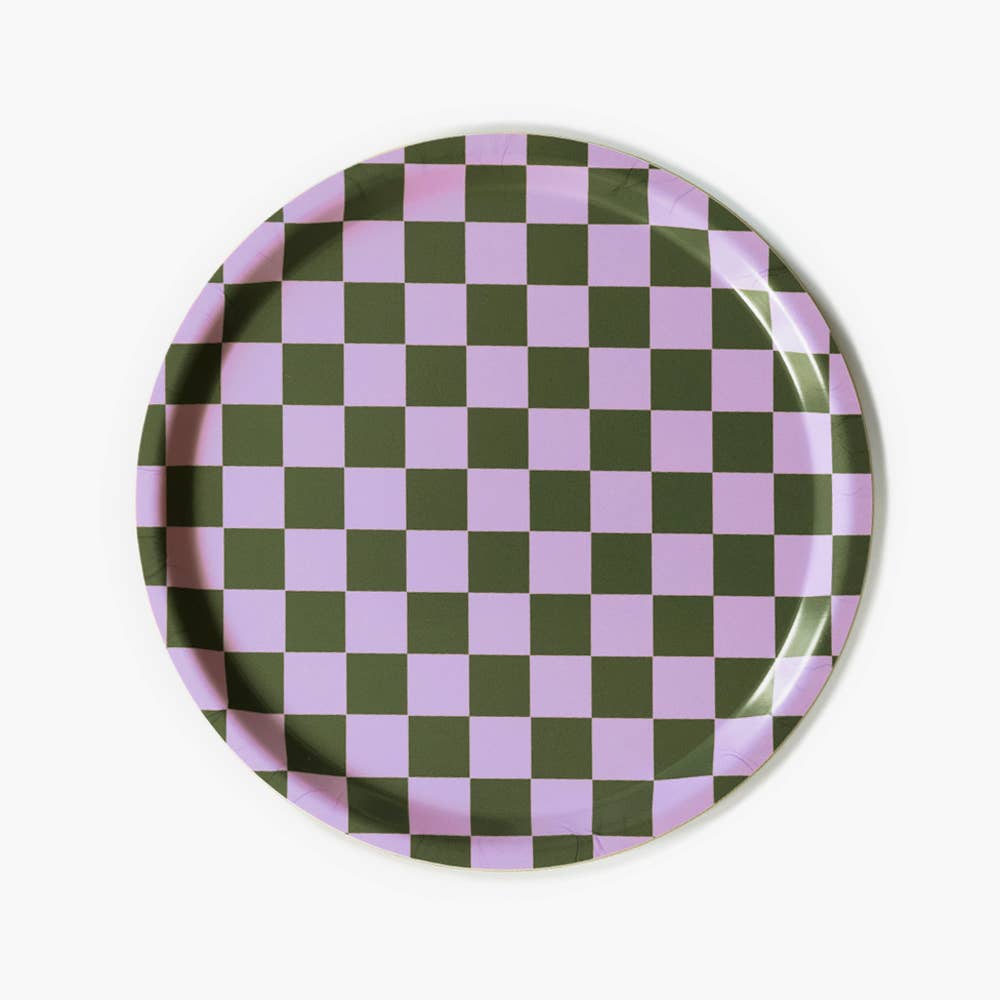 BLU KAT Serviertablett rund | Lilac Olive Checker Aufgeweckt