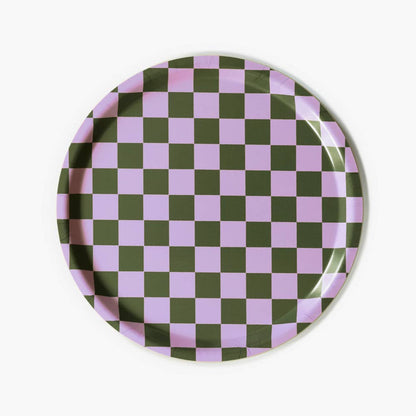 BLU KAT Serviertablett rund | Lilac Olive Checker Aufgeweckt