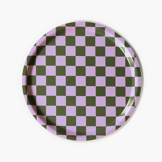 BLU KAT Serviertablett rund | Lilac Olive Checker Aufgeweckt