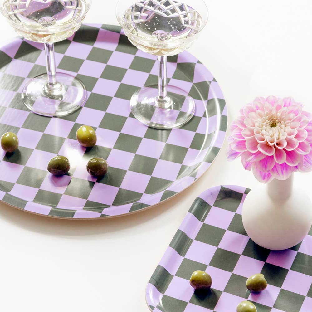 BLU KAT Serviertablett rund | Lilac Olive Checker Aufgeweckt