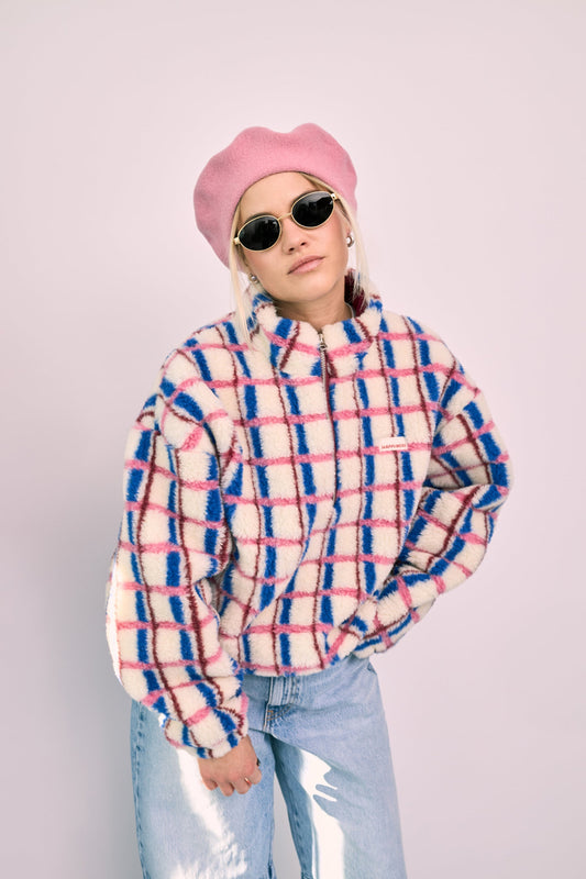 Happy Mess Merino Jacke | Pink & Cobalt Aufgeweckt