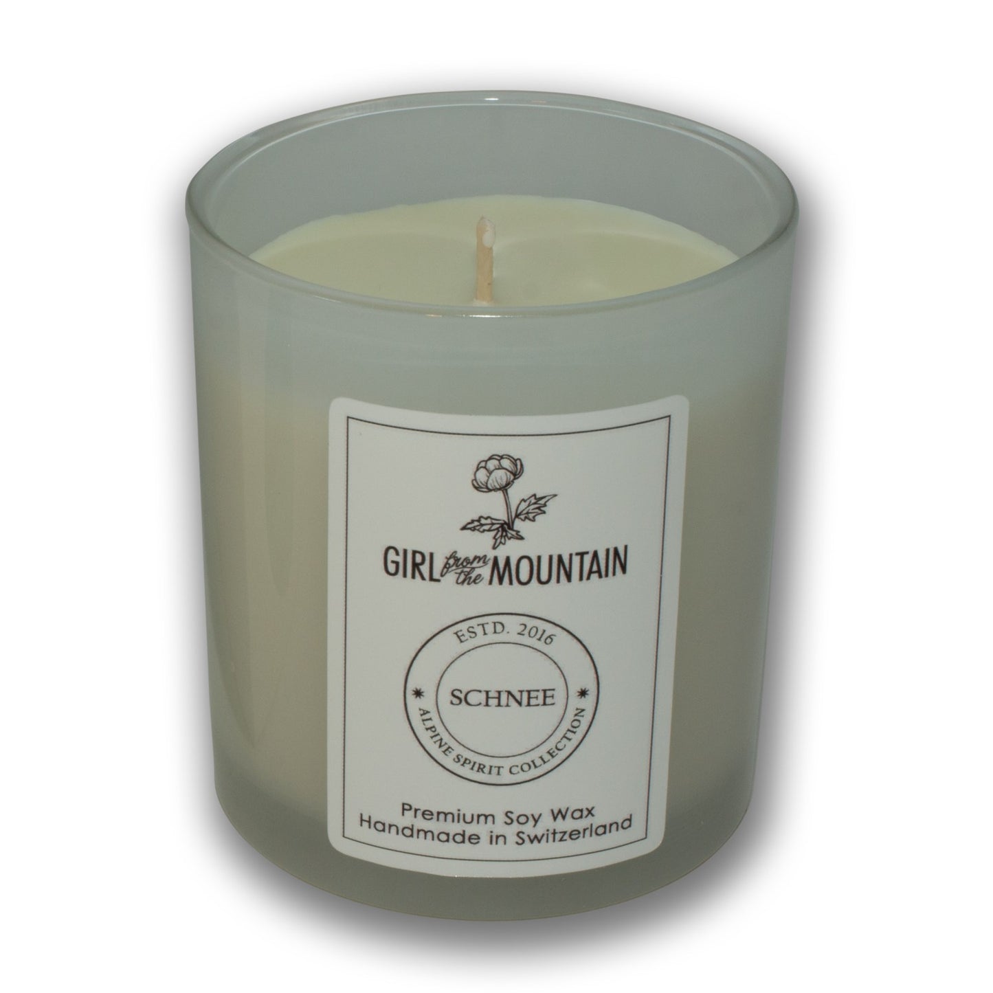 Girl from the Mountain Duftkerze „Schnee“ im Glas – WINTER EDITION Aufgeweckt