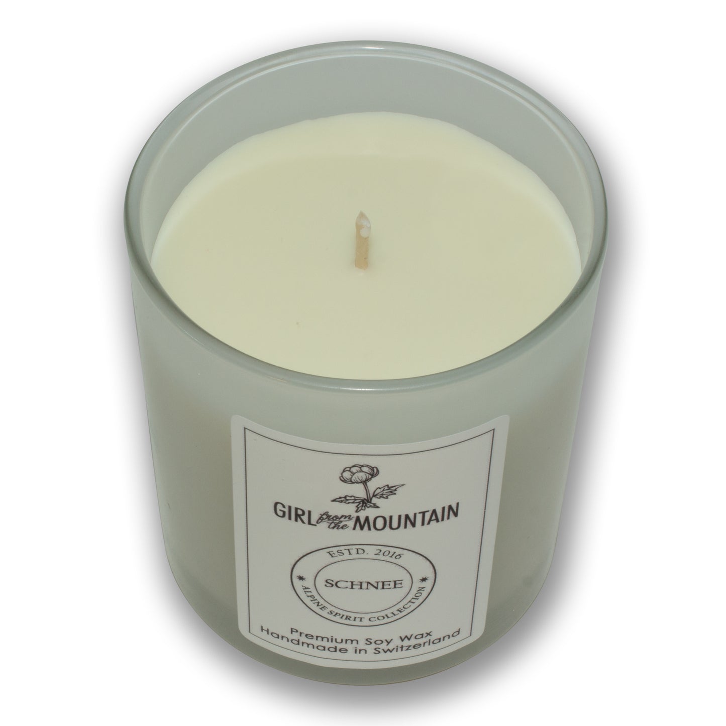 Girl from the Mountain Duftkerze „Schnee“ im Glas – WINTER EDITION Aufgeweckt