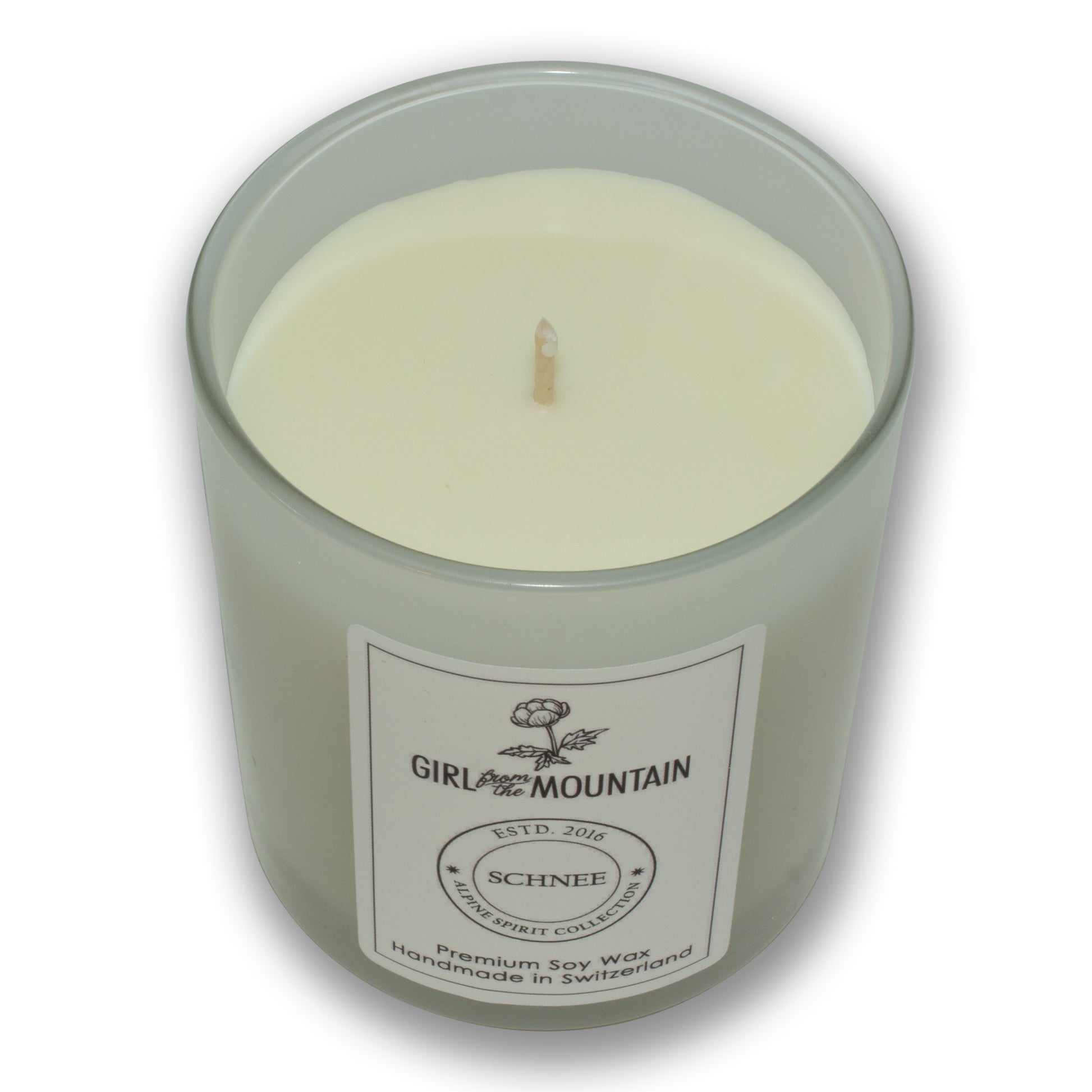 Girl from the Mountain Duftkerze „Schnee“ im Glas – WINTER EDITION Aufgeweckt