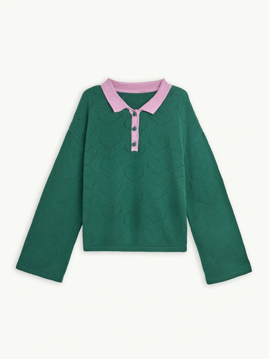 Happymess Baumwoll-Sweater | emerald hearts Aufgeweckt