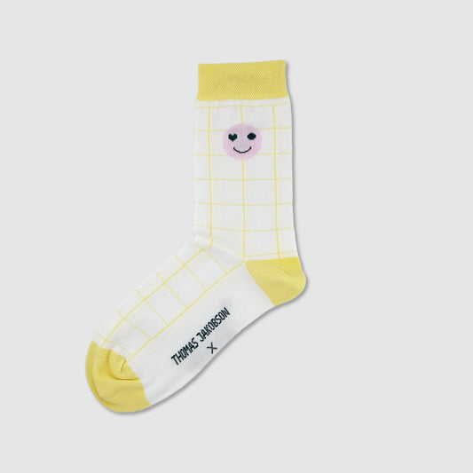 Thomas Jakobson LIMITED Socken 'Smiley Grid' Gelb/Weiss Aufgeweckt