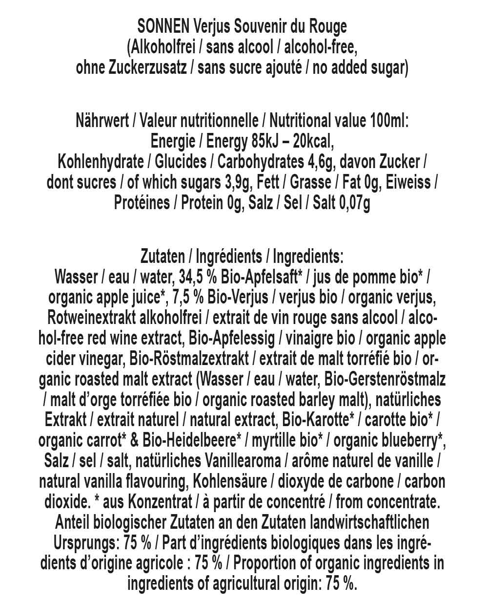 SONNEN 75cl SONNEN Verjus | Souvenir du Rouge Aufgeweckt
