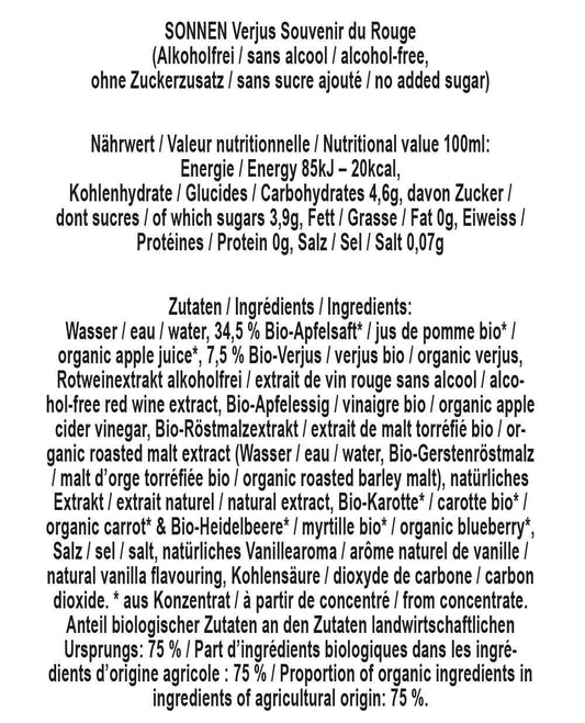 SONNEN 75cl SONNEN Verjus | Souvenir du Rouge Aufgeweckt